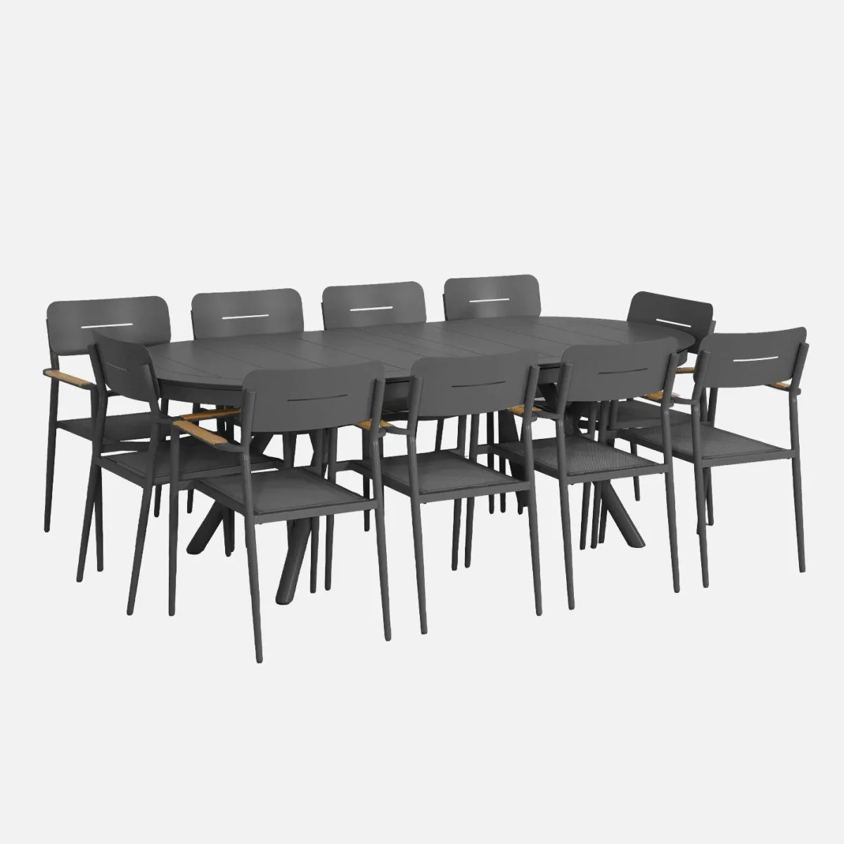 sweeek Set tavolo da giardino ovale allungabile in alluminio con 10 sedie