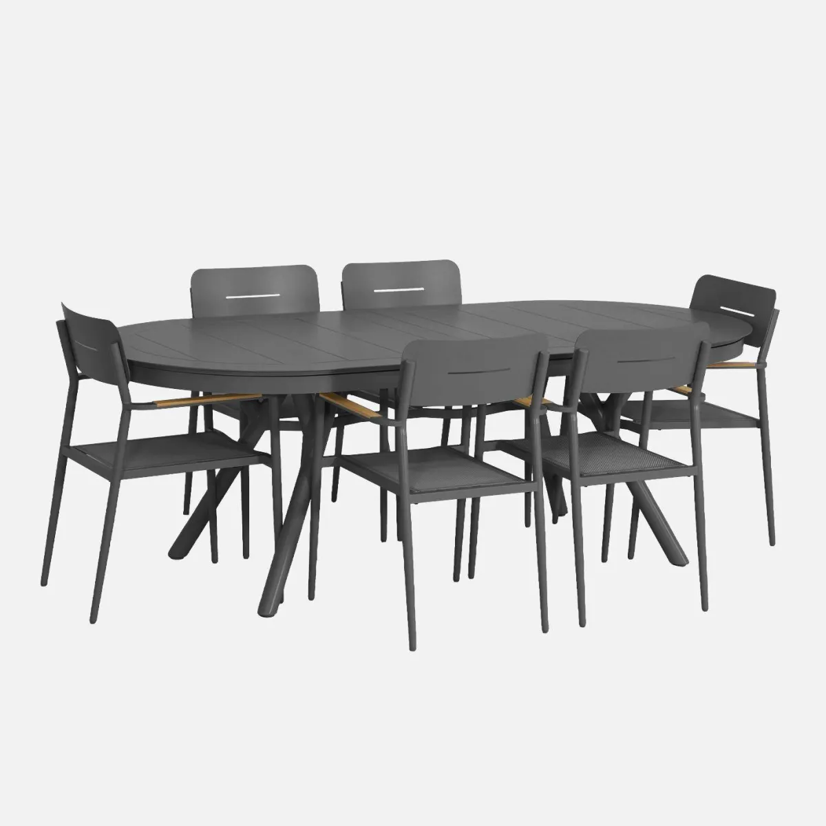 sweeek Set tavolo da giardino ovale allungabile in alluminio con 6 sedie