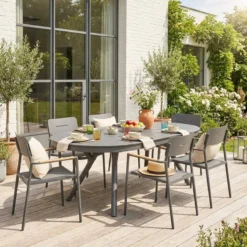sweeek Set tavolo da giardino ovale allungabile in alluminio con 6 sedie