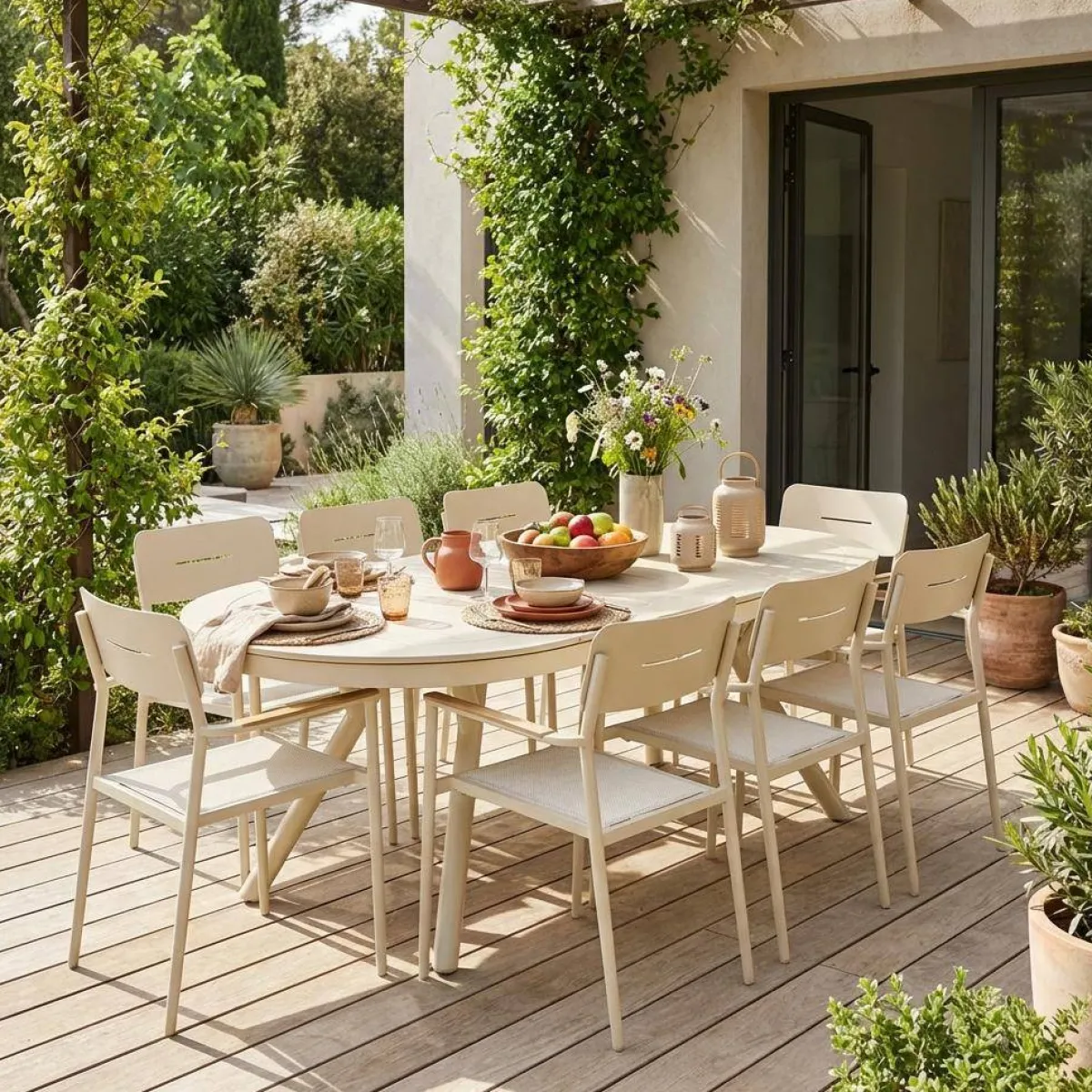 sweeek Set tavolo da giardino ovale allungabile in alluminio con 8 sedie