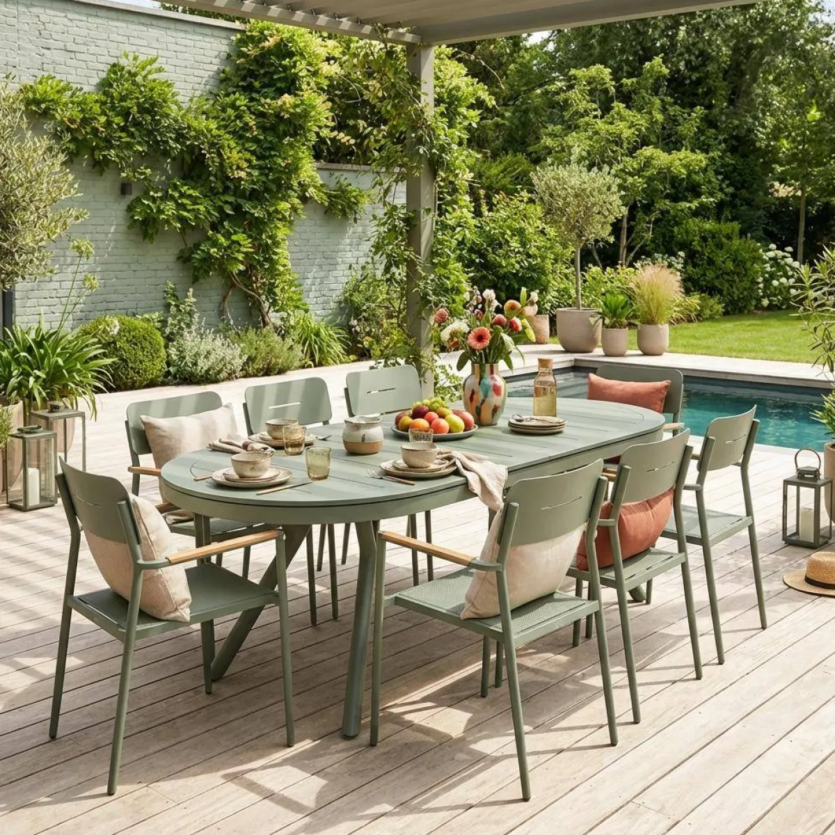 sweeek Set tavolo da giardino ovale allungabile in alluminio con 8 sedie