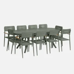 sweeek Set tavolo da giardino ovale allungabile in alluminio con 10 sedie