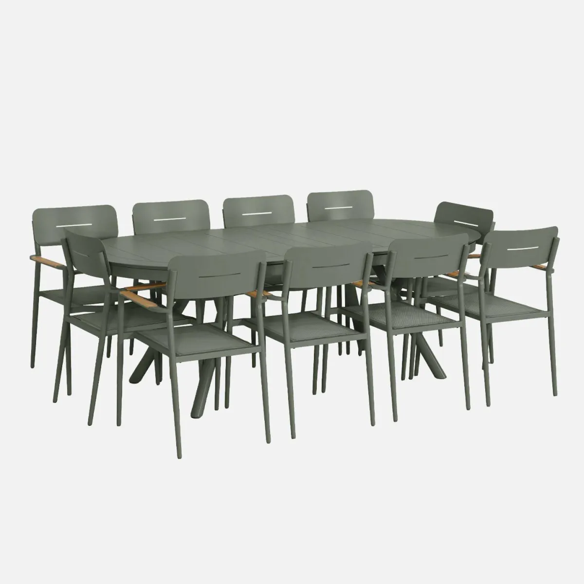 sweeek Set tavolo da giardino ovale allungabile in alluminio con 10 sedie