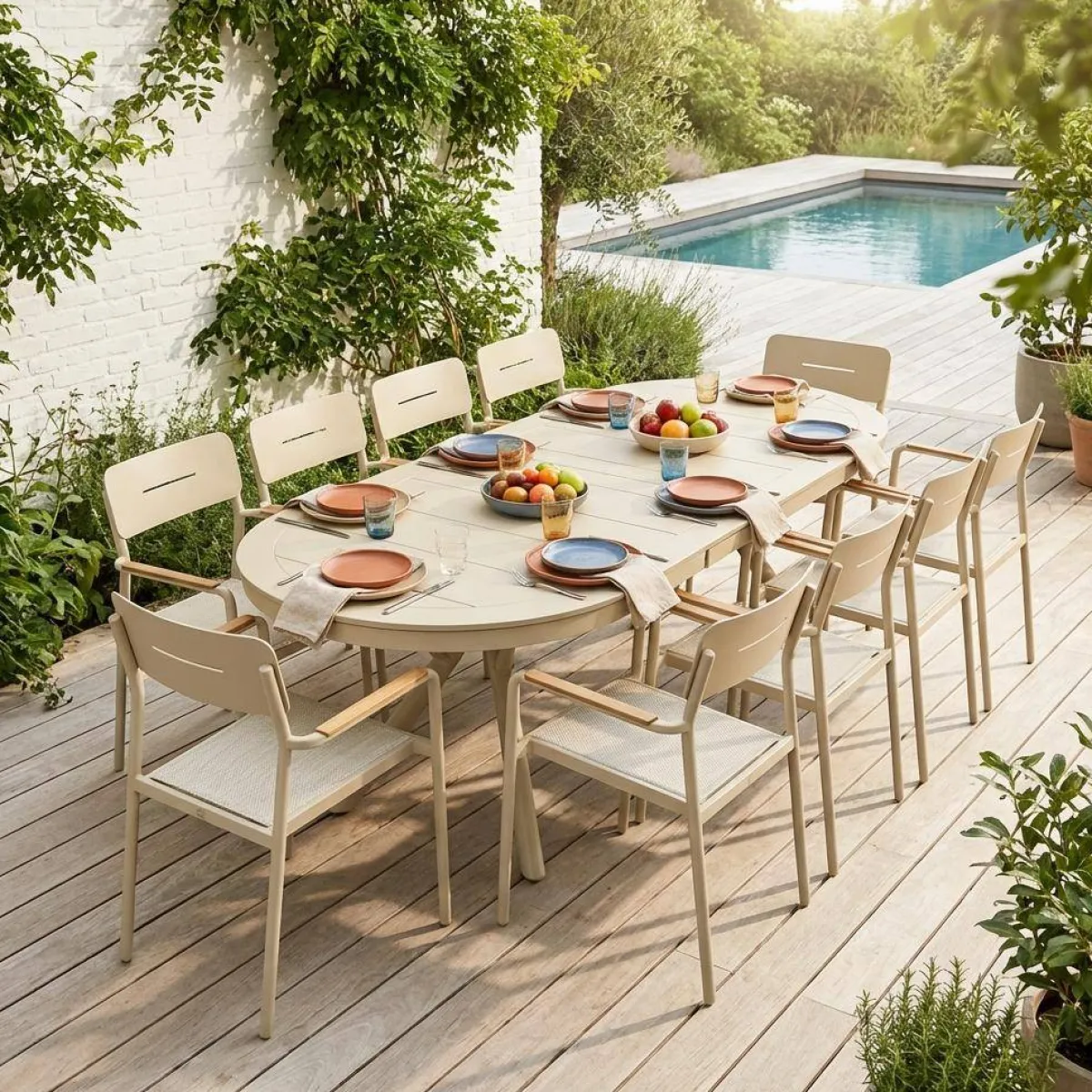 sweeek Set tavolo da giardino ovale allungabile in alluminio con 10 sedie