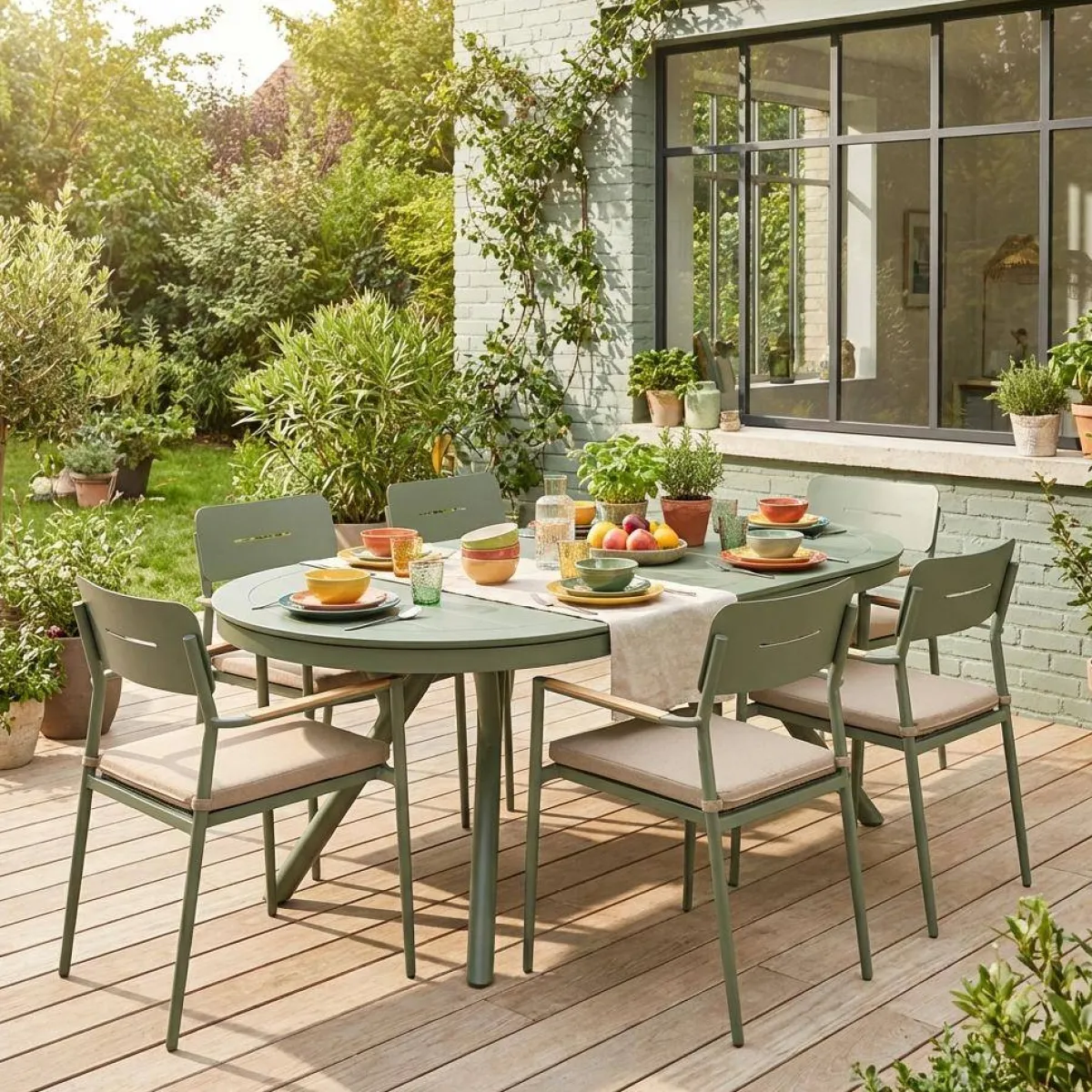 sweeek Set tavolo da giardino ovale allungabile in alluminio con 6 sedie