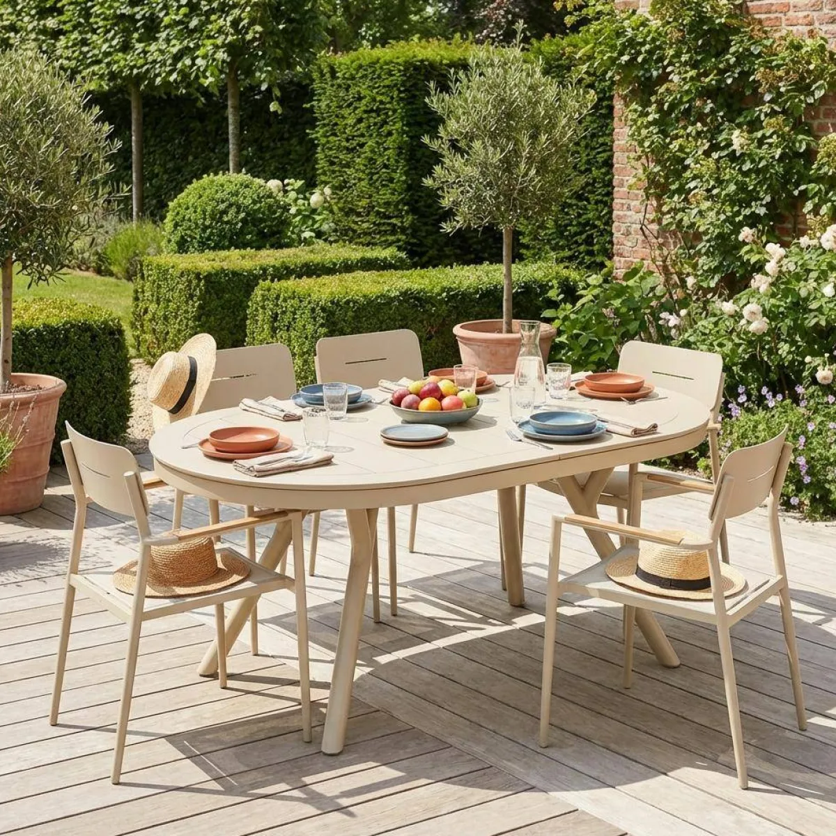 sweeek Set tavolo da giardino ovale allungabile in alluminio con 6 sedie
