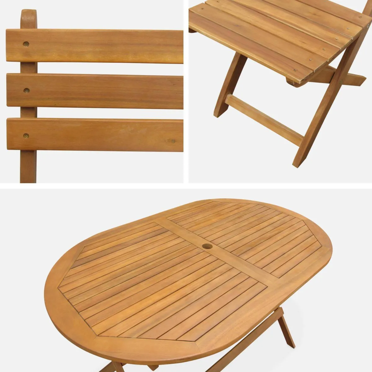 sweeek Set tavolo da giardino ovale in legno con 6 sedie