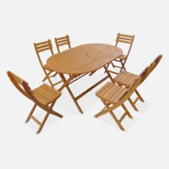 sweeek Set tavolo da giardino ovale in legno con 6 sedie