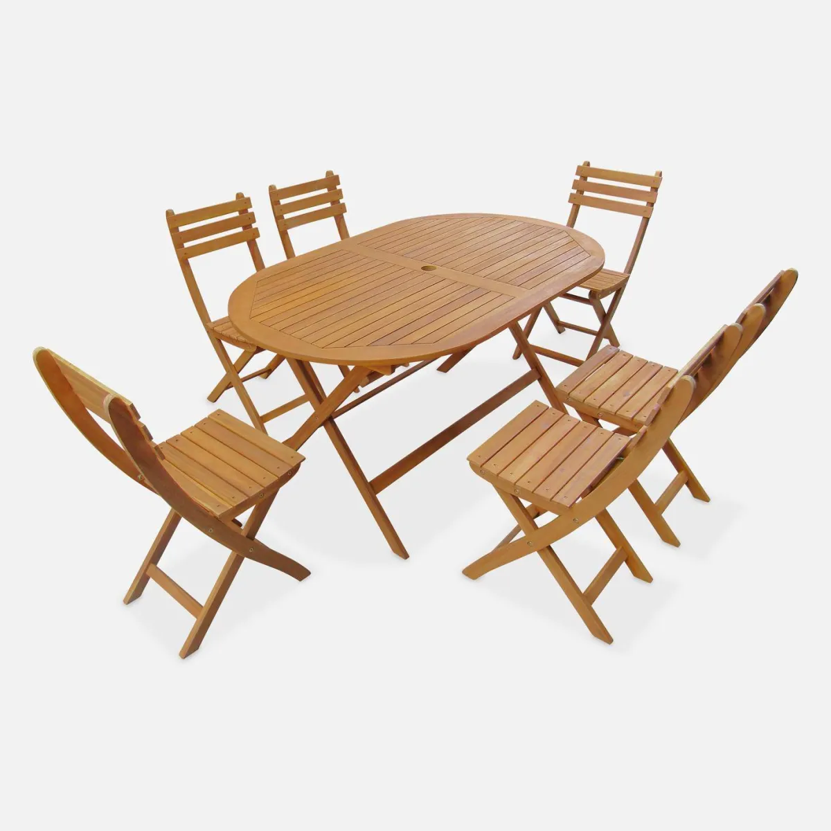 sweeek Set tavolo da giardino ovale in legno con 6 sedie