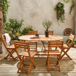 sweeek Set tavolo da giardino ovale in legno con 6 sedie