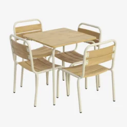 sweeek Set tavolo da giardino per bambini in acciaio e decorazione in legno con 4 sedie