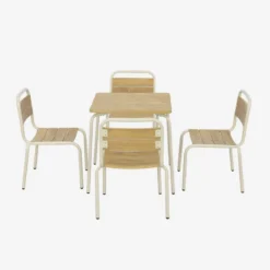 sweeek Set tavolo da giardino per bambini in acciaio e decorazione in legno con 4 sedie