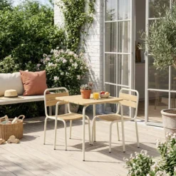 sweeek Set tavolo da giardino per bambini in acciaio e legno con 2 sedie