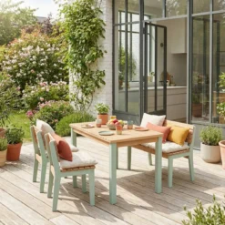 sweeek Set tavolo da giardino per bambini in legno, 4 sedie