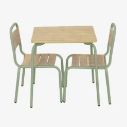 Set tavolo da giardino per bambini in acciaio e legno con 2 sedie