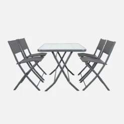 sweeek Set tavolo da giardino pieghevole in acciaio con 4 sedie