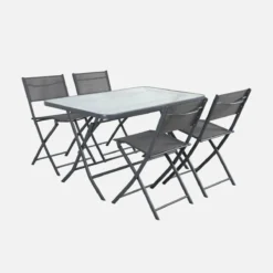 sweeek Set tavolo da giardino pieghevole in acciaio con 4 sedie