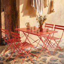 sweeek Set tavolo da giardino pieghevole in acciaio con 4 sedie, 110cm