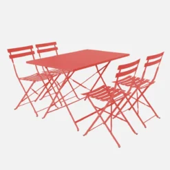 sweeek Set tavolo da giardino pieghevole in acciaio con 4 sedie, 110cm