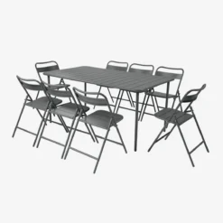 sweeek Set tavolo da giardino pieghevole in acciaio con 8 sedie, 160cm