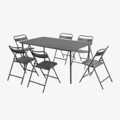 sweeek Set tavolo da giardino pieghevole in acciaio con 6 sedie, 160cm