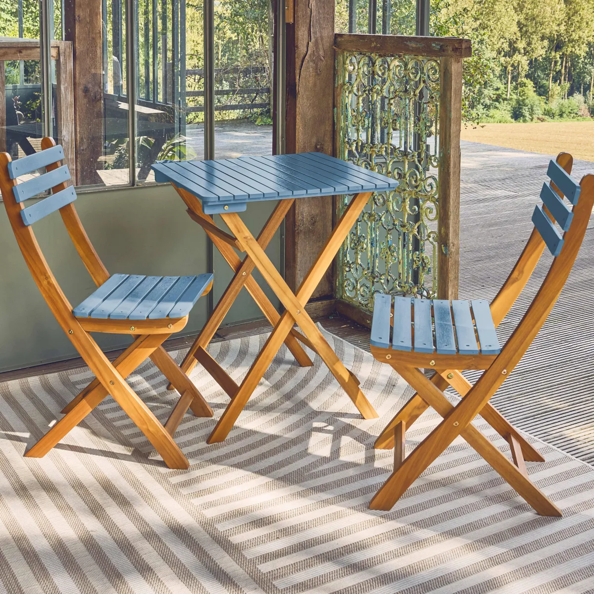 sweeek Set tavolo da giardino pieghevole in legno di acacia con 2 sedie