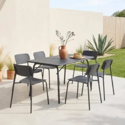sweeek Set tavolo da giardino pieghevole in metallo con 6 sedie