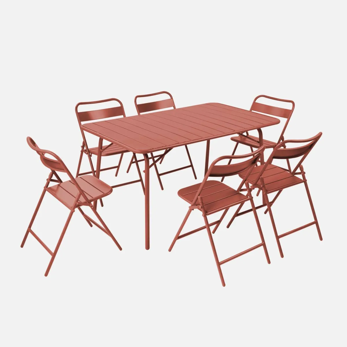 sweeek Set tavolo da giardino pieghevole in acciaio con 6 sedie, 140cm