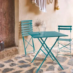 Set tavolo da giardino pieghevole in acciaio con 2 sedie, 70cm