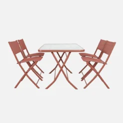 Set tavolo da giardino pieghevole in acciaio con 4 sedie