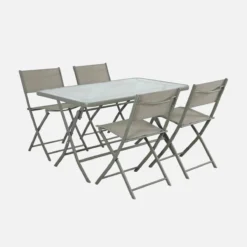 sweeek Set tavolo da giardino pieghevole in acciaio con 4 sedie