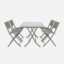 sweeek Set tavolo da giardino pieghevole in acciaio con 4 sedie