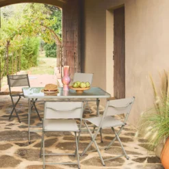 sweeek Set tavolo da giardino pieghevole in acciaio con 4 sedie