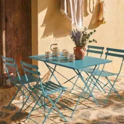 sweeek Set tavolo da giardino pieghevole in acciaio con 4 sedie, 110cm