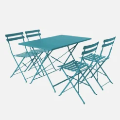 sweeek Set tavolo da giardino pieghevole in acciaio con 4 sedie, 110cm