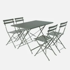 sweeek Set tavolo da giardino pieghevole in acciaio con 4 sedie, 110cm