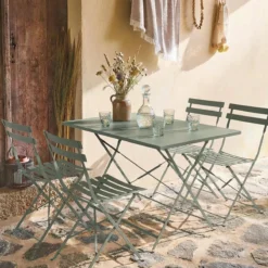 sweeek Set tavolo da giardino pieghevole in acciaio con 4 sedie, 110cm