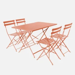 sweeek Set tavolo da giardino pieghevole in acciaio con 4 sedie, 110cm