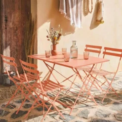 sweeek Set tavolo da giardino pieghevole in acciaio con 4 sedie, 110cm