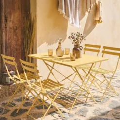 sweeek Set tavolo da giardino pieghevole in acciaio con 4 sedie, 110cm