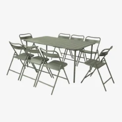 sweeek Set tavolo da giardino pieghevole in acciaio con 8 sedie, 160cm