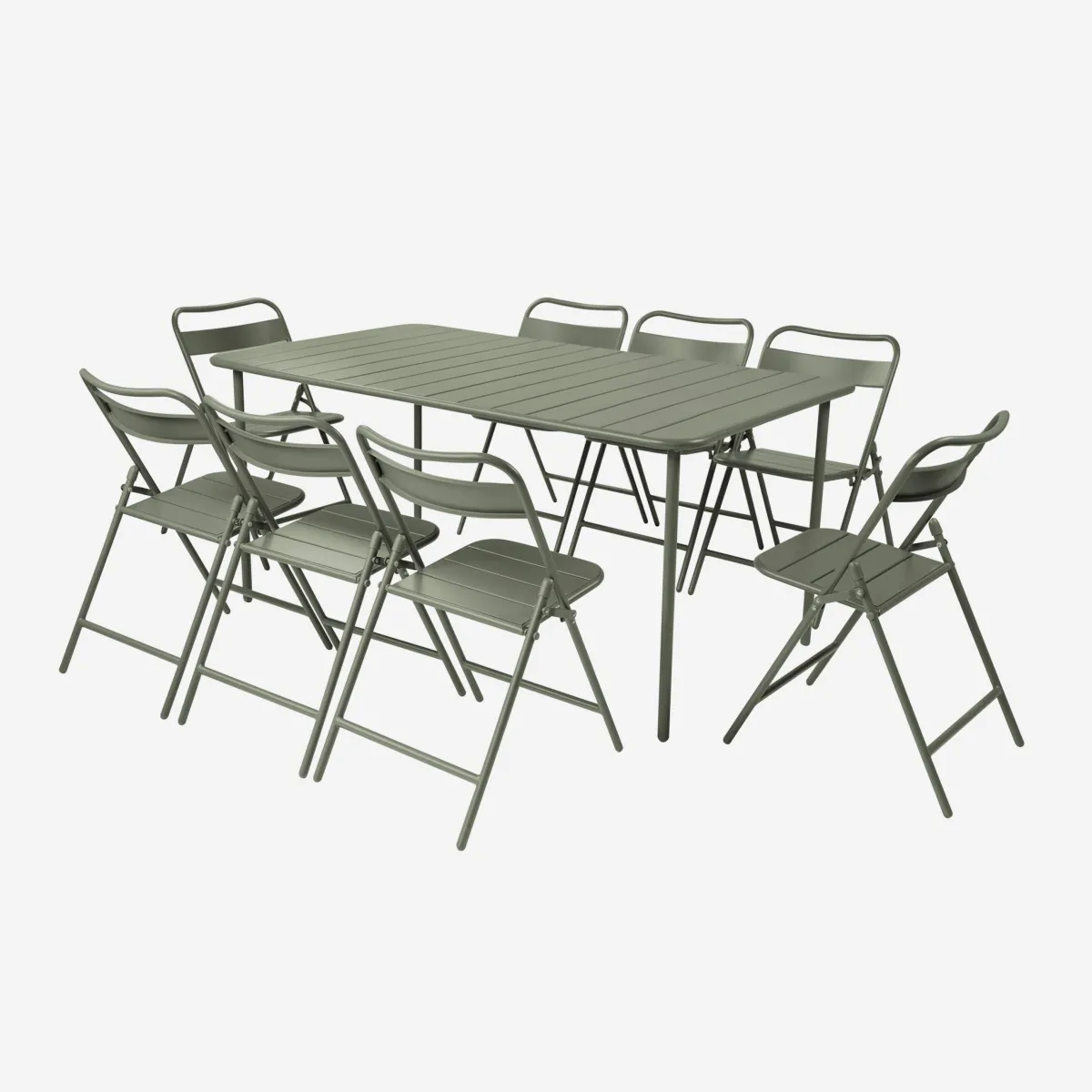 sweeek Set tavolo da giardino pieghevole in acciaio con 8 sedie, 160cm