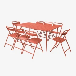 sweeek Set tavolo da giardino pieghevole in acciaio con 8 sedie, 160cm