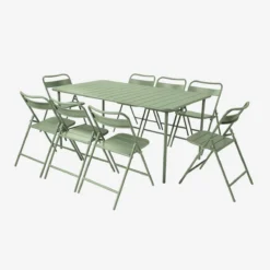 sweeek Set tavolo da giardino pieghevole in acciaio con 8 sedie, 160cm