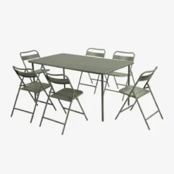 sweeek Set tavolo da giardino pieghevole in acciaio con 6 sedie, 160cm