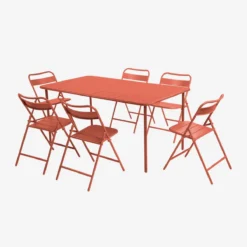 sweeek Set tavolo da giardino pieghevole in acciaio con 6 sedie, 160cm