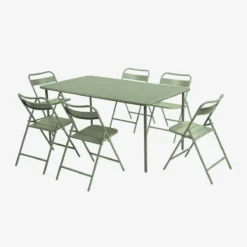 sweeek Set tavolo da giardino pieghevole in acciaio con 6 sedie, 160cm