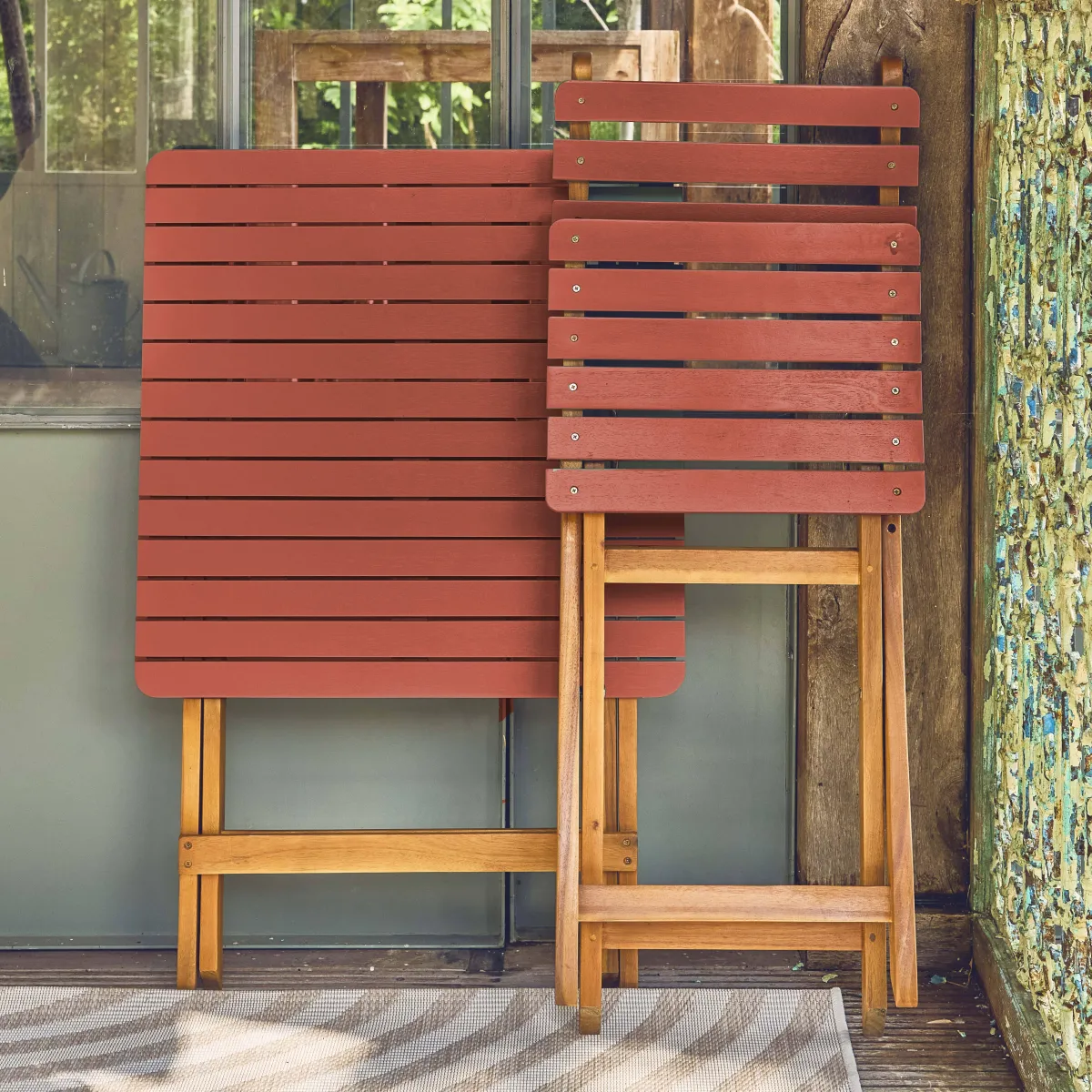 sweeek Set tavolo da giardino pieghevole in legno di acacia con 2 sedie