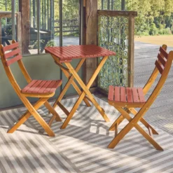 sweeek Set tavolo da giardino pieghevole in legno di acacia con 2 sedie