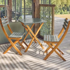 sweeek Set tavolo da giardino pieghevole in legno di acacia con 2 sedie
